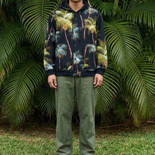 Hawaiian Barkcloth Hoodie "Palms Black"