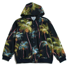 Hawaiian Barkcloth Hoodie "Palms Black"
