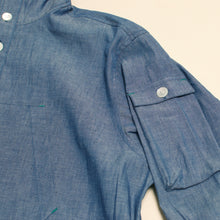 Cotton Chambray Pullover Hoodie "Blue"