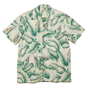 Cotton Aloha Shirts "Leaves Light Green"