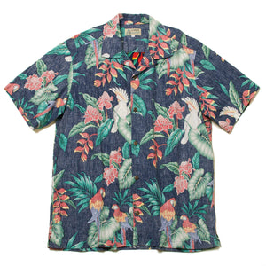 Cotton Aloha Shirts "Parrots Navy"